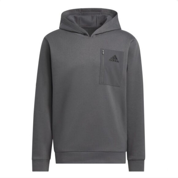 adidas Men's Zip Pocket Embroidered Logo Hoodie Kangaroo Pocket Gray Size S, NWT - Picture 1 of 5